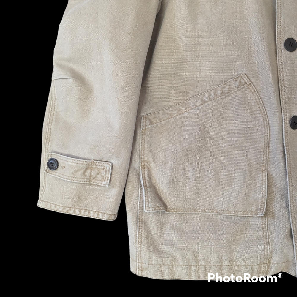 VTG J.Crew Heavy Duty Flannel Lined Tan Chore Barn Utility Coat Men's Large - Picture 8 of 13